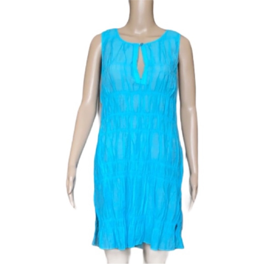 La Blanca Turquoise Crinkled Cotton Dress Swim Cover-Up Size S